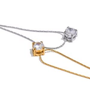 NWOT Stainless steel 18k gold plated zirconia necklace 16” with 2” extension